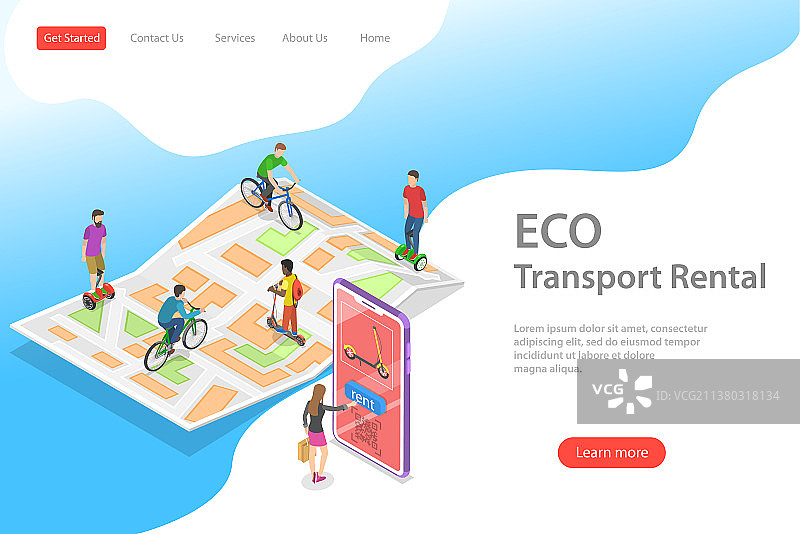 2.5D扁平风格着陆页模板图片素材