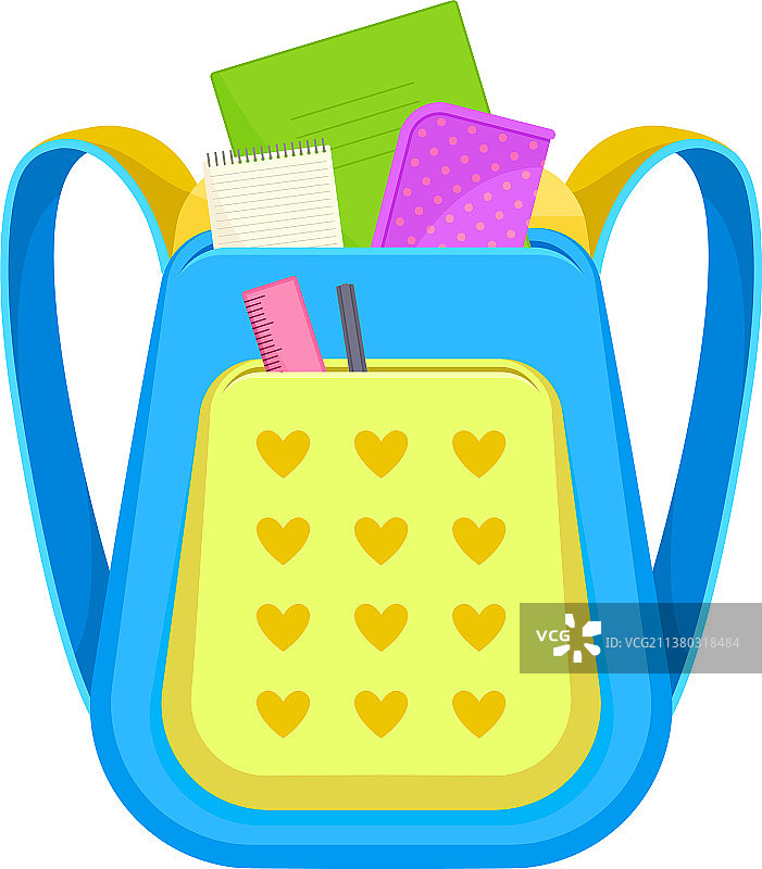 蓝色书包，带黄色大口袋图片素材