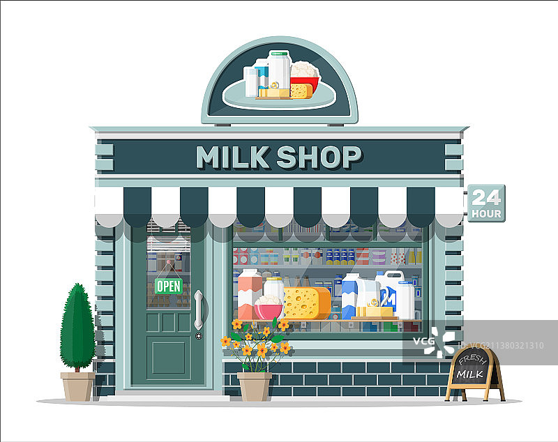 带有招牌遮阳篷的乳品店或牛奶店图片素材