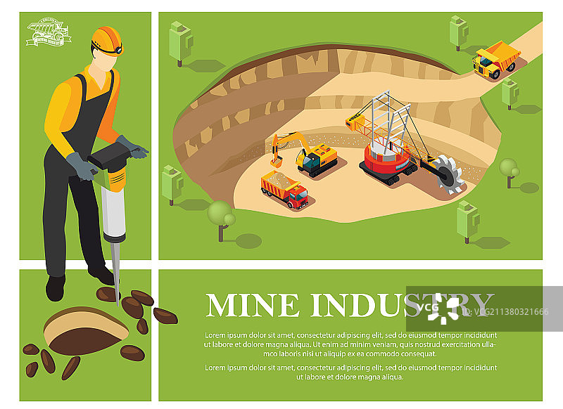 彩色2.5D采矿业概念图片素材