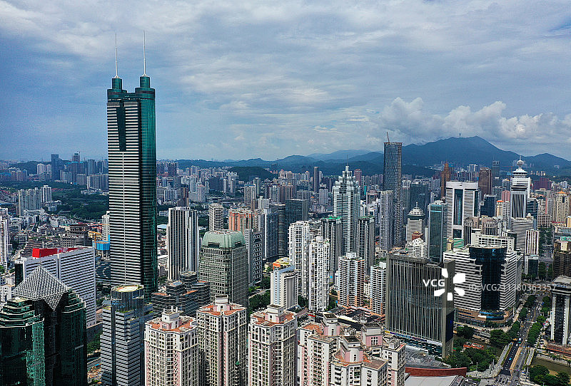 广东省深圳市罗湖区荔枝公园与京基100地王大厦信兴广场商圈航拍图片素材