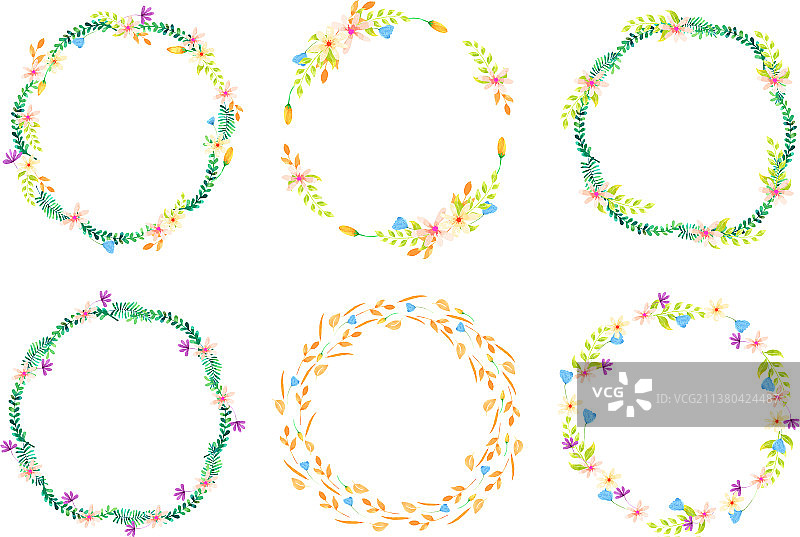水彩花环空心边框图片素材