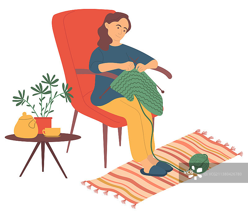 在家针织的女人图片素材