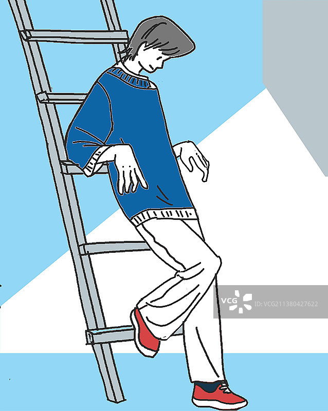 男子走路楼梯思考模特造型图片素材