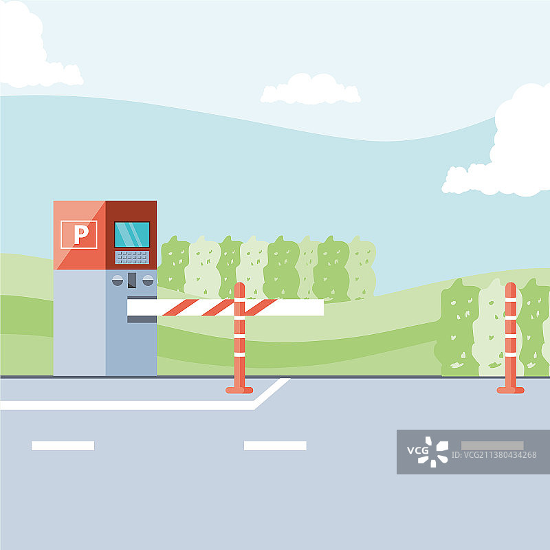设有售票机和路障的停车区图片素材
