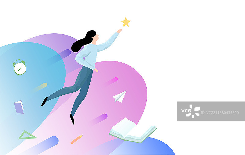 触碰星星的女生图片素材