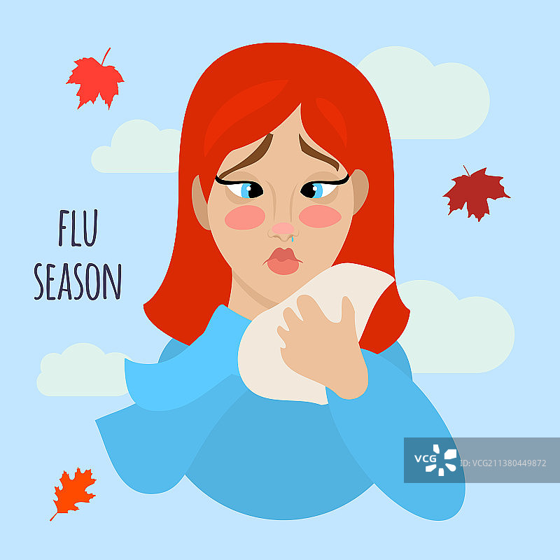 流感和感冒扁平插画图片素材