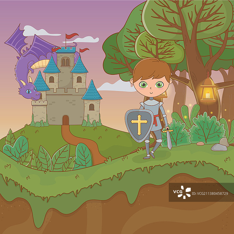 城堡和战士的童话景观场景图片素材