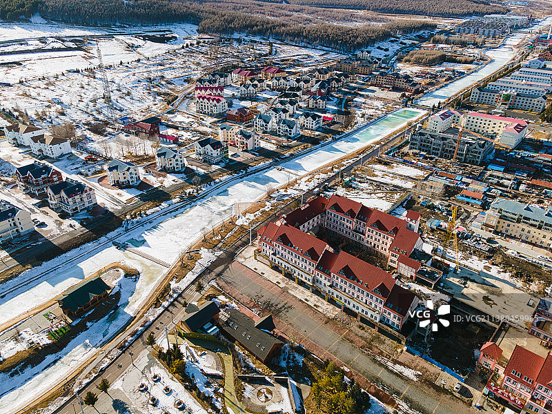 兴安盟阿尔山欧式建筑群航拍全景图图片素材