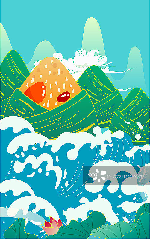 五月初五端午节快乐卡通粽子龙舟国潮插画图片素材