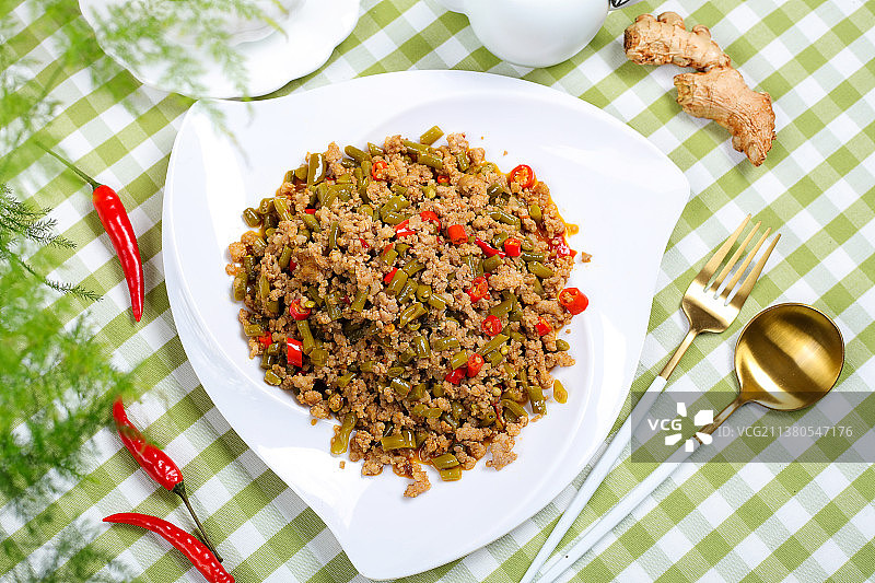 酸豇豆炒肉沫图片素材