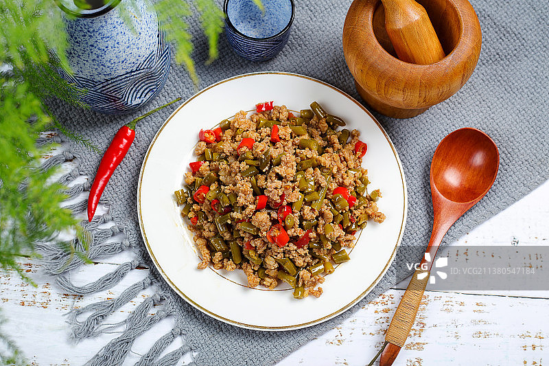 酸豇豆炒肉沫图片素材