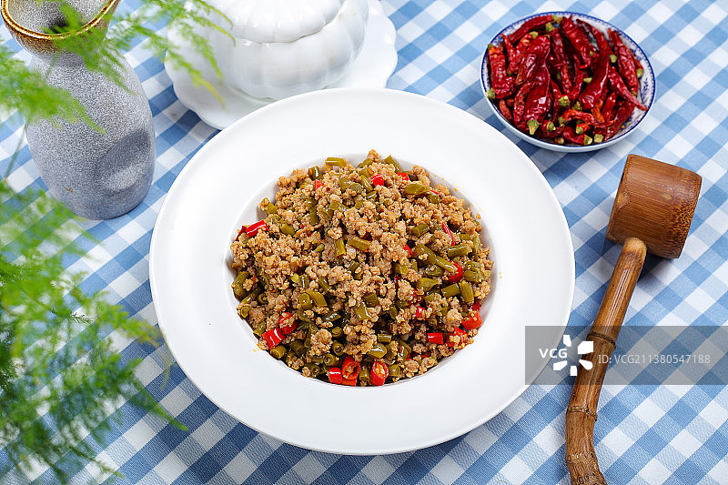 酸豇豆炒肉沫图片素材