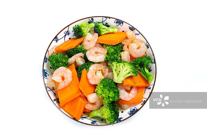 西蓝花胡萝卜炒虾仁图片素材