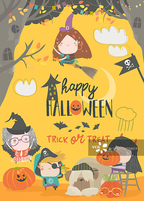 万圣节服装中的有趣儿童图片素材