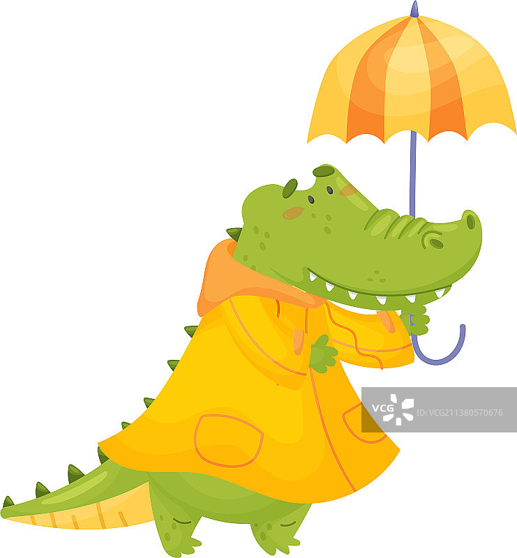 穿黄色雨衣的拟人化鳄鱼图片素材