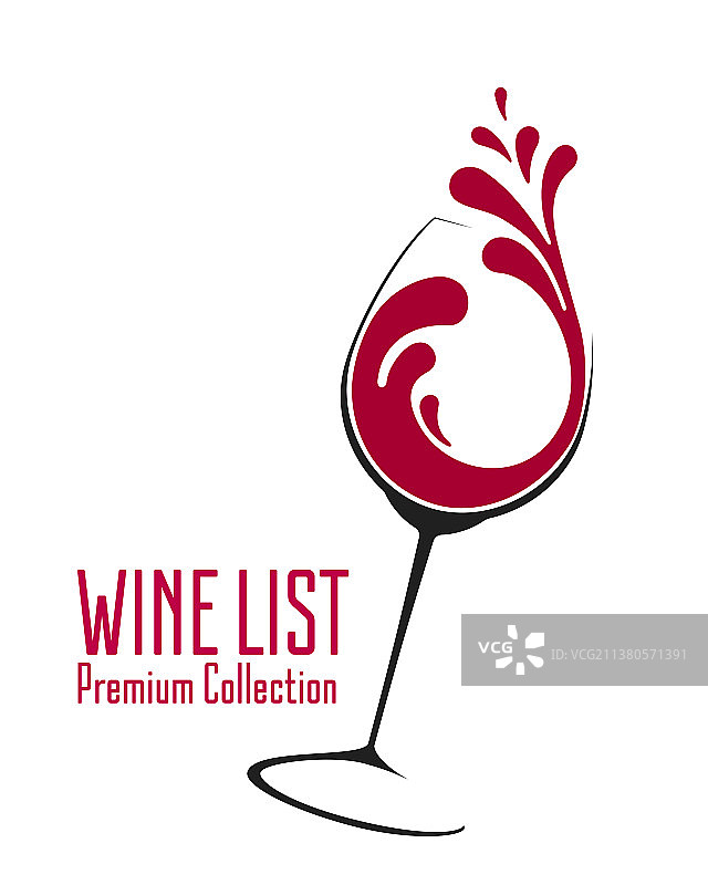 带有飞溅标志设计的玻璃红酒图片素材