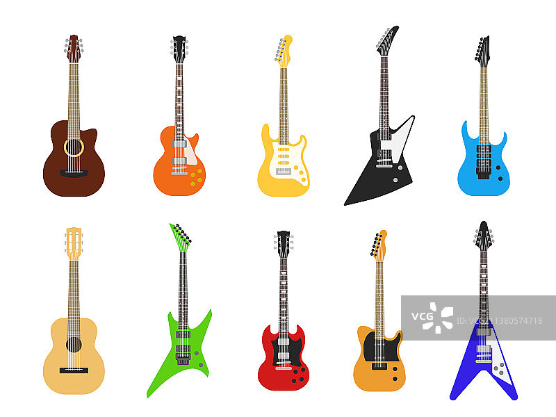 扁平风原声吉他和电吉他图片素材
