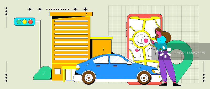 白领打车出行扁平矢量概念运营插画图片素材