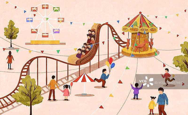 儿童节游乐场插画图片素材