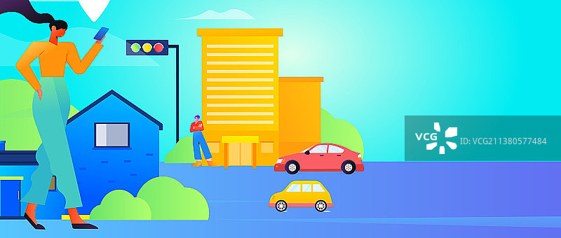 白领打车出行扁平矢量概念运营插画图片素材