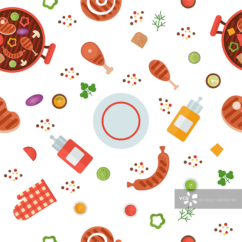 烧烤烤肉扁平无缝图案图片素材