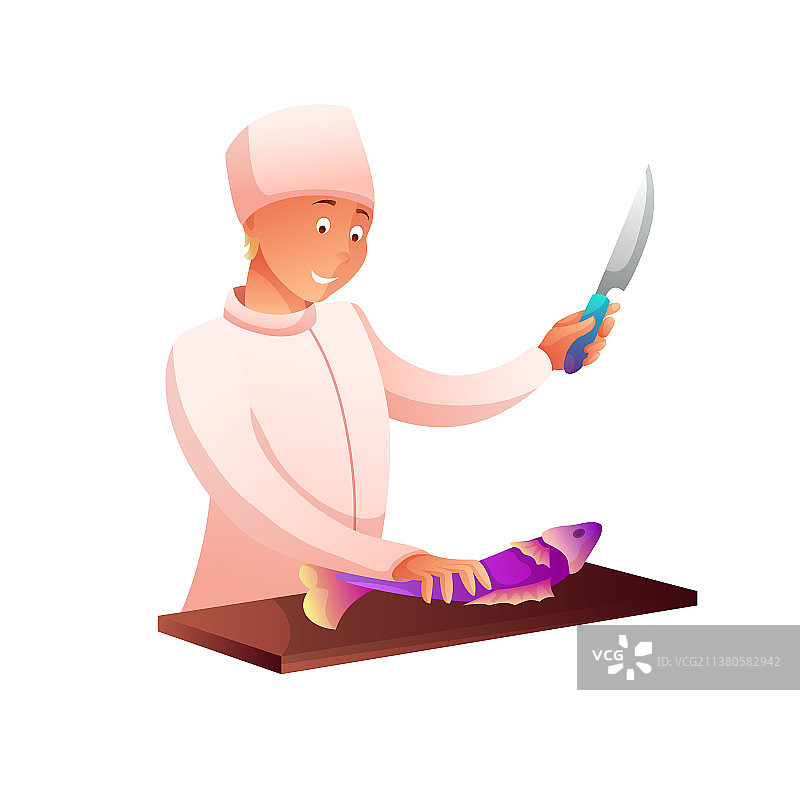 厨师切鱼扁平人物图片素材