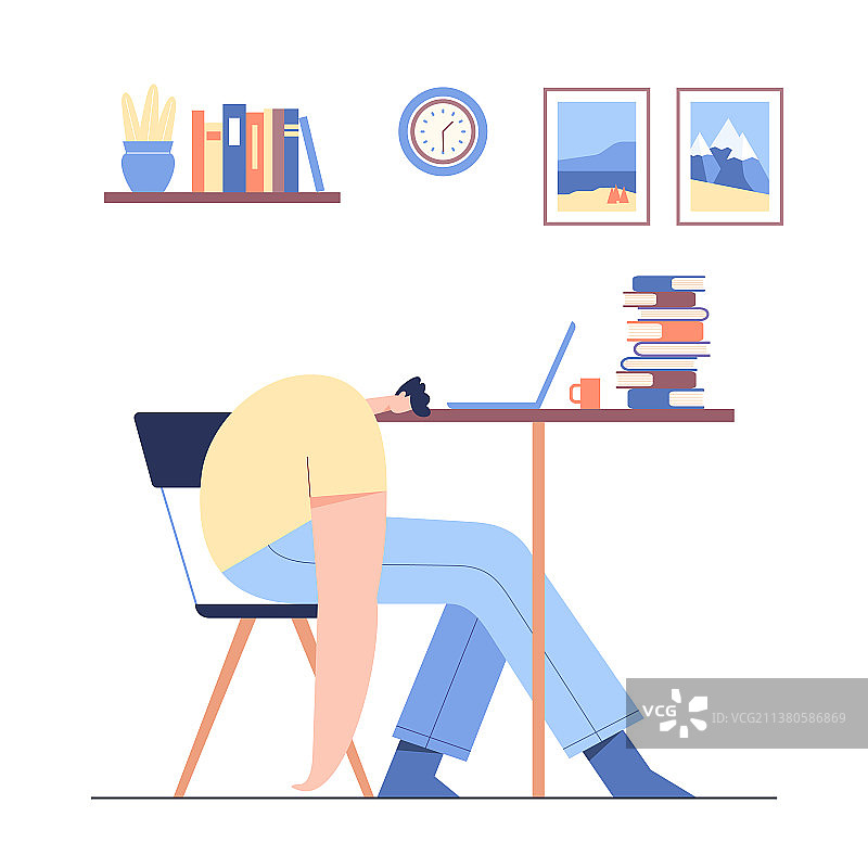 疲惫的男子趴在桌子上睡觉图片素材