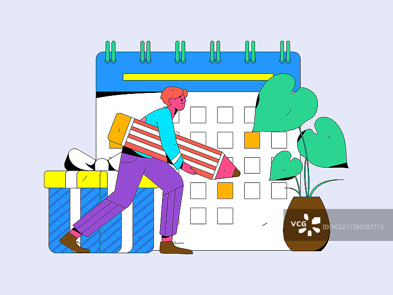 签到人物扁平矢量概念运营插画图片素材