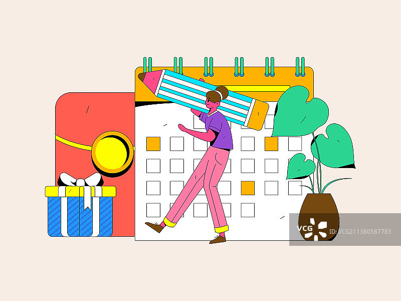 签到人物扁平矢量概念运营插画图片素材