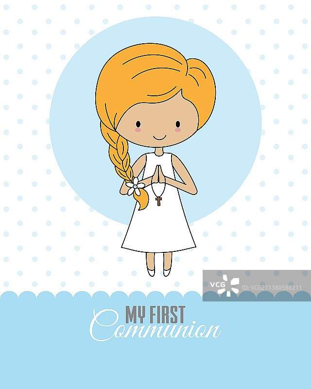 小女孩手持十字架祈祷图片素材