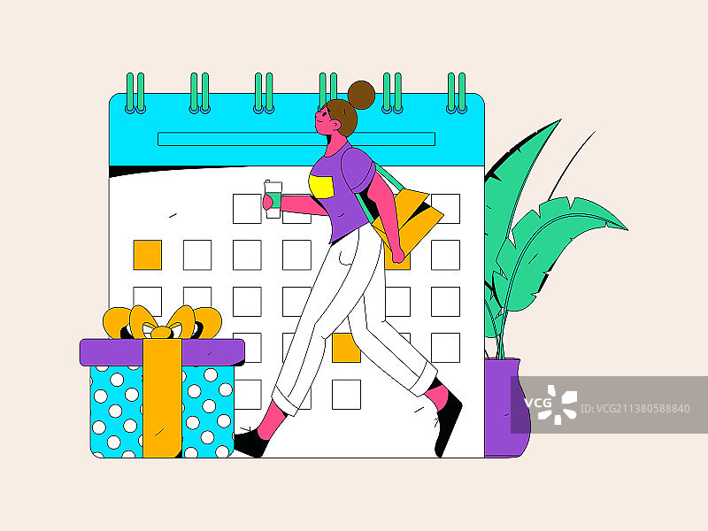 签到人物扁平矢量概念运营插画图片素材