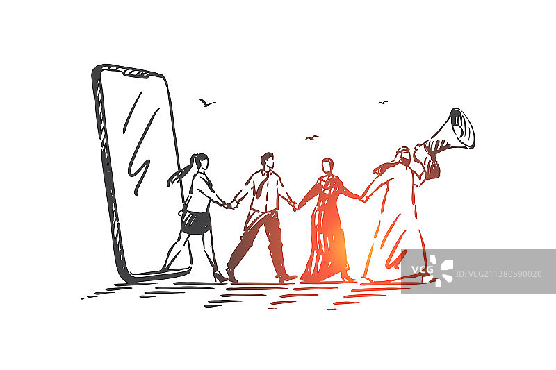 领导团队合作和网络概念草图图片素材