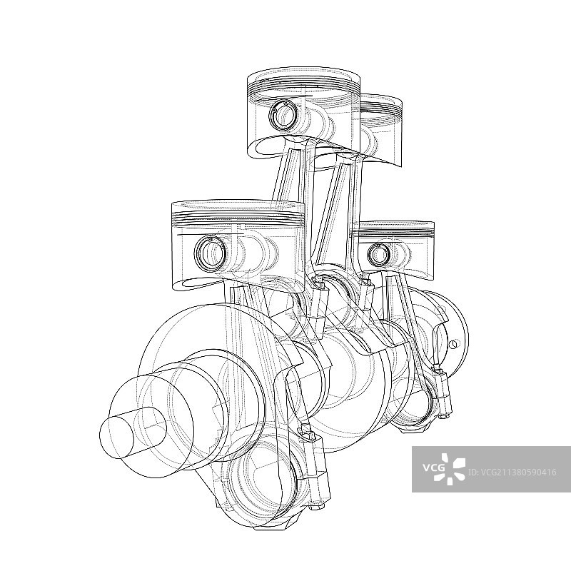 发动机活塞轮廓渲染3D图图片素材