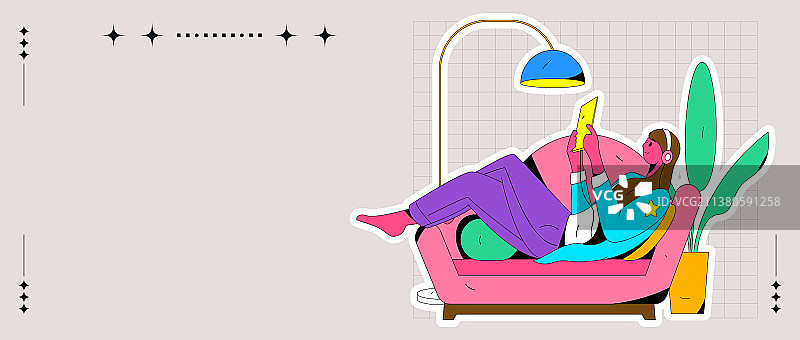 客厅居家休息人物场景扁平矢量概念运营插画图片素材