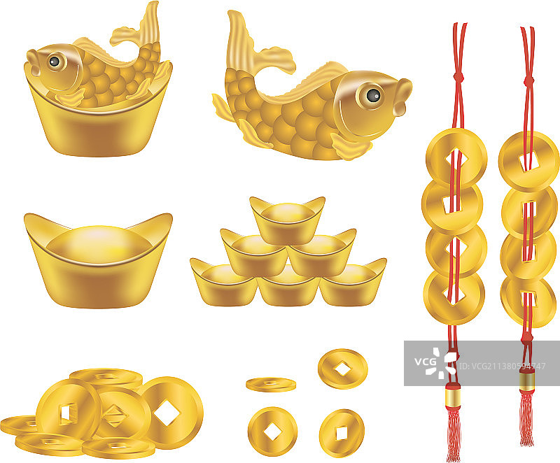 中国金元宝和钱币图片素材
