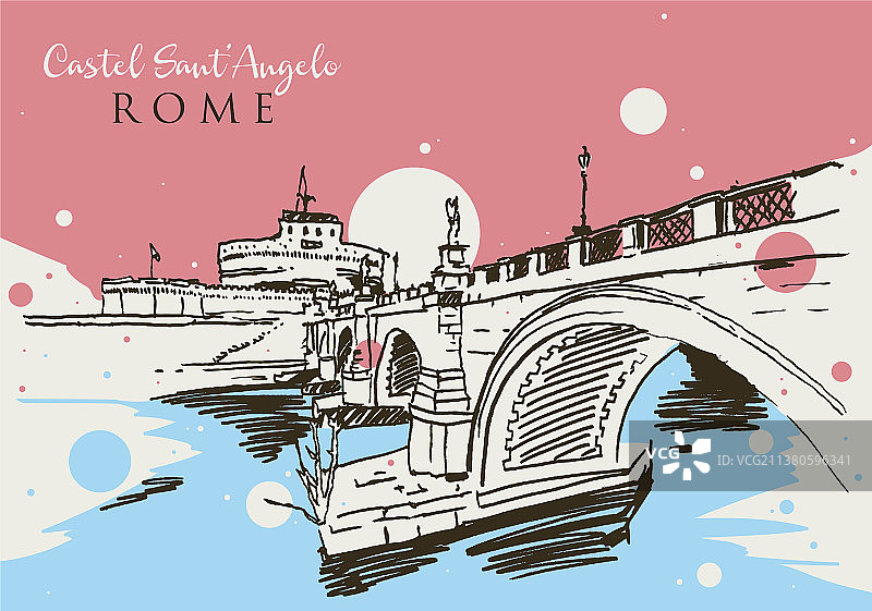 罗马圣天使堡手绘草图图片素材