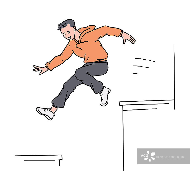 跑酷运动员从卡通素描中跳跃图片素材