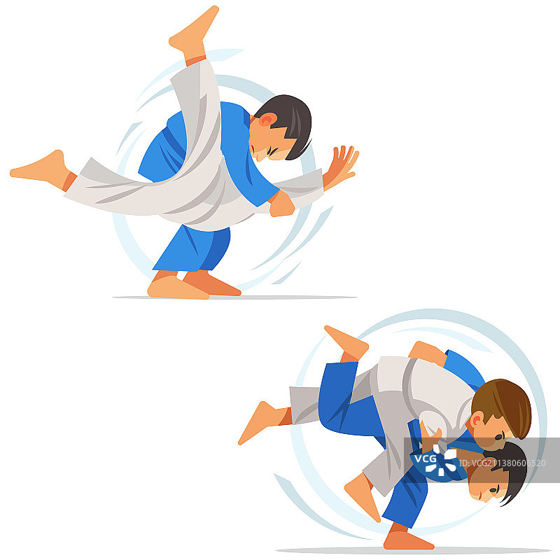 孩子们穿着柔道服练习高难度柔道图片素材