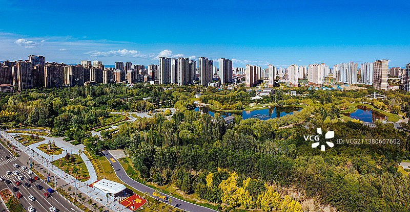 呼和浩特 地标 航拍 玉泉区 锡林公园图片素材