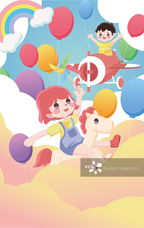 六一国际儿童节可爱儿童矢量插画海报图片素材