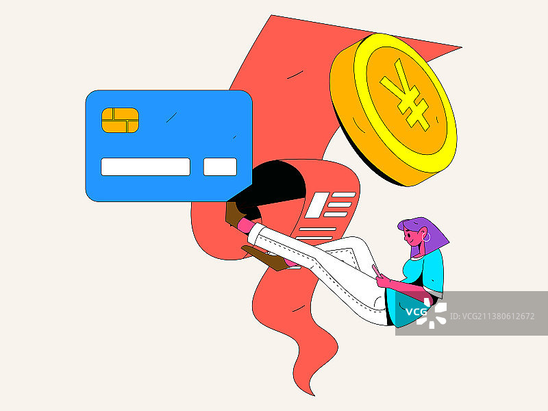 查看信用卡的人物扁平矢量概念运营插画图片素材