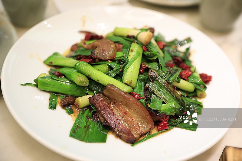 蒜苗炒腊肉图片素材