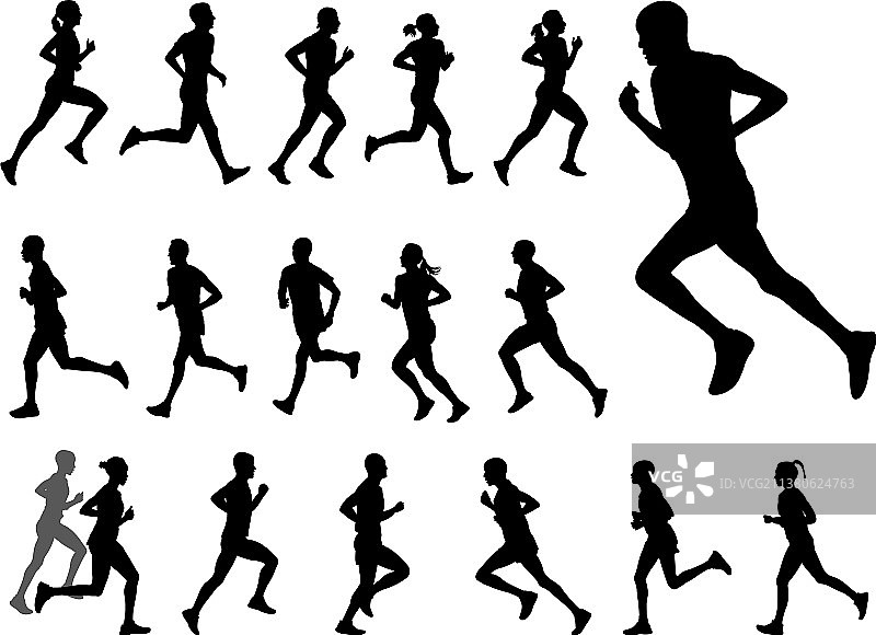 马拉松赛跑者剪影套装图片素材