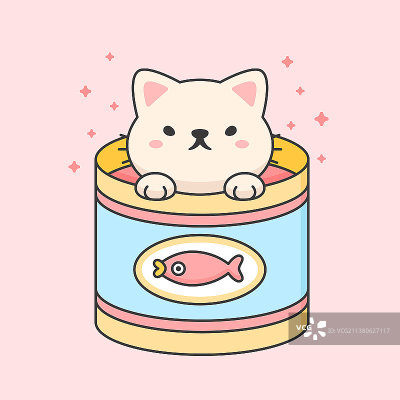 金枪鱼罐头里的可爱猫咪图片素材