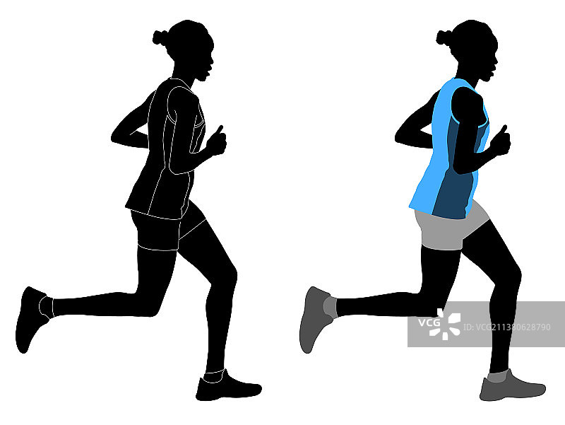 穿着彩色运动装的女人剪影图片素材