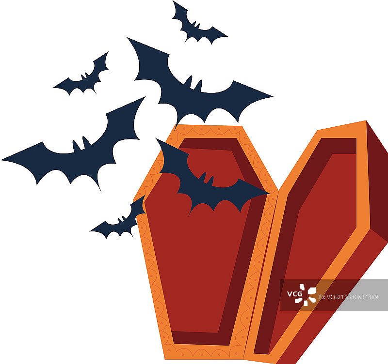 万圣节蝙蝠在棺材里飞舞图片素材
