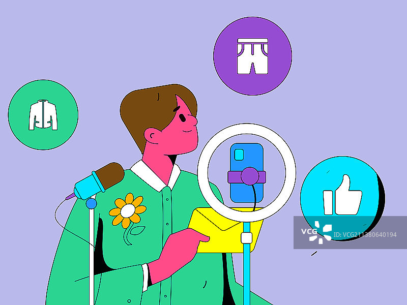 直播带货的网红电商人物矢量互联网插画图片素材