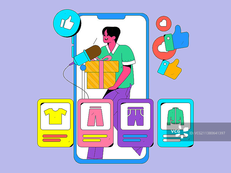 直播带货的网红电商人物矢量互联网插画图片素材