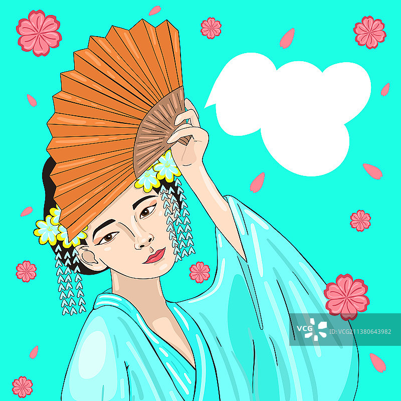 手持纸扇的日本女孩图片素材